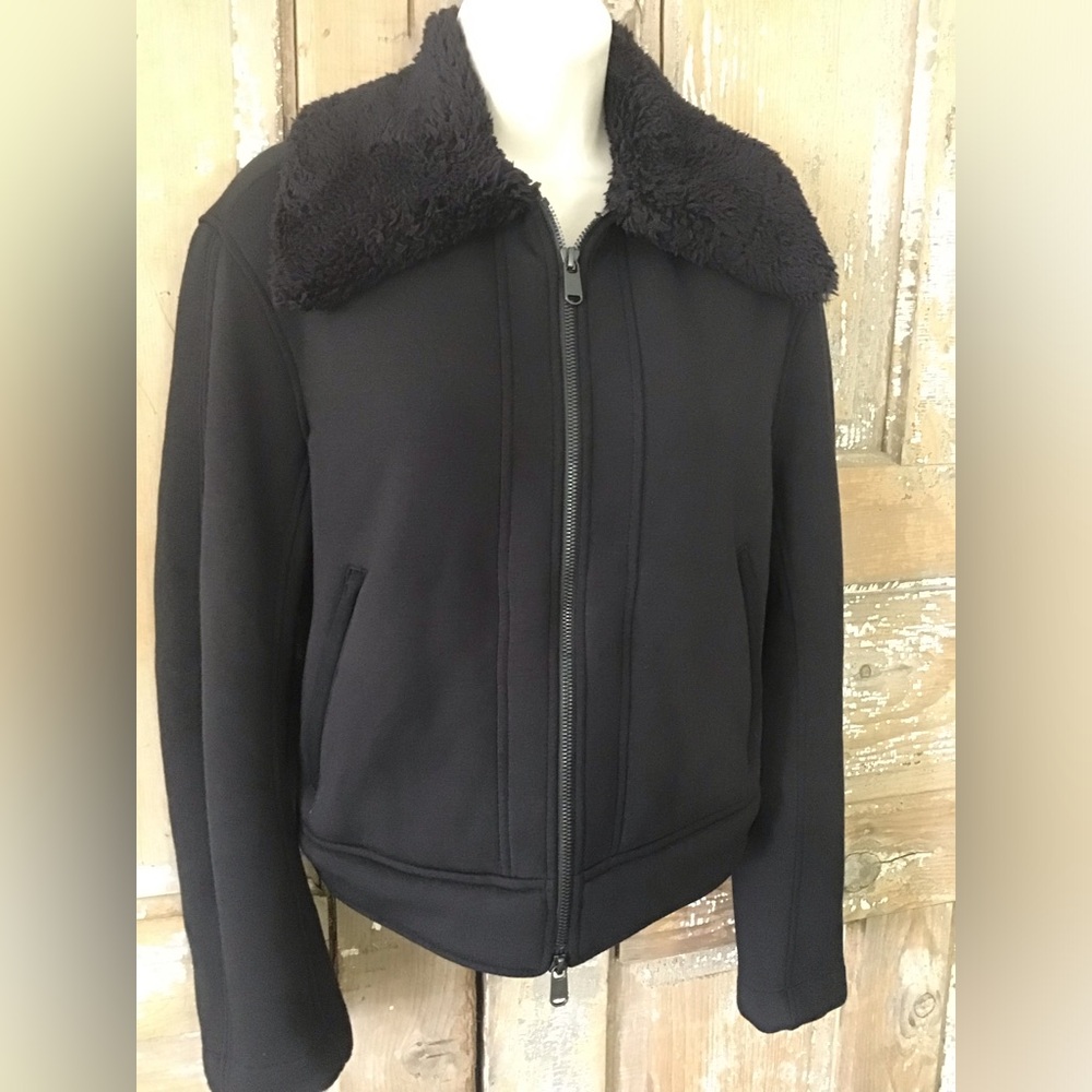 Athleta Fur Lined Zip Up Sweatshirt XXS Black Pockets